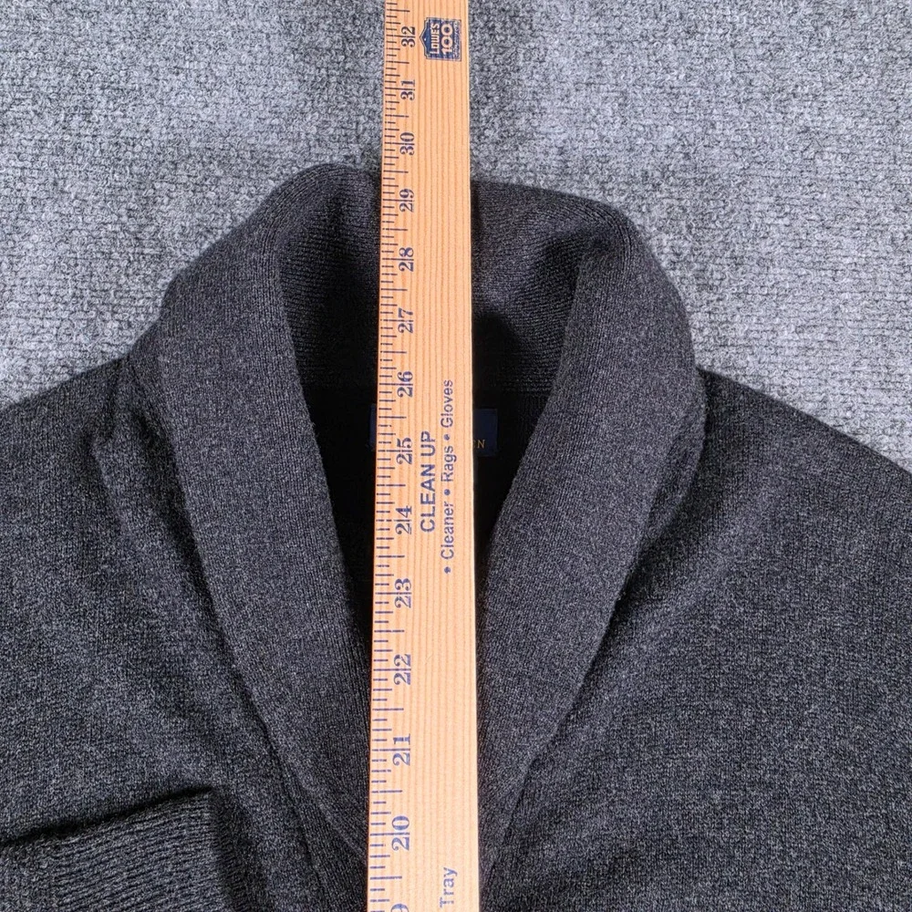 Polo Ralph Lauren Cardigan Mens Small Gray Merino Wool Shawl Collar Elbow Patch